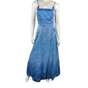 Fairweather Maxi Dress Women 2 Blue Sparkly Y2K Fairycore Lace-Up Back Prom Gown